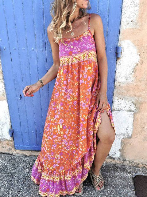 New Fashion Bohemian Printed Sling Long Sweater Dress