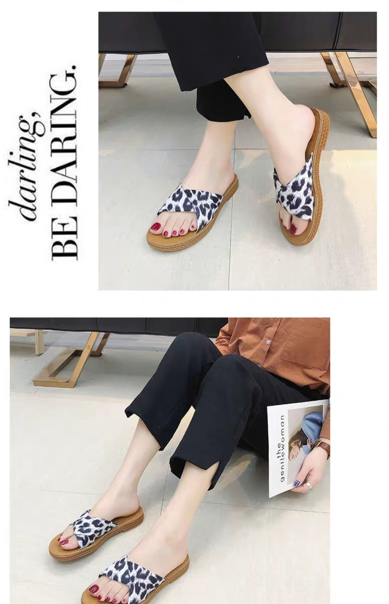 Women Summer Leopard Flat Slippers