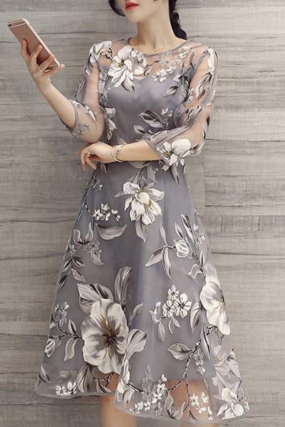 Fashion See Through Floral Casual Dress