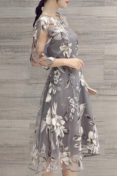 Fashion See Through Floral Casual Dress