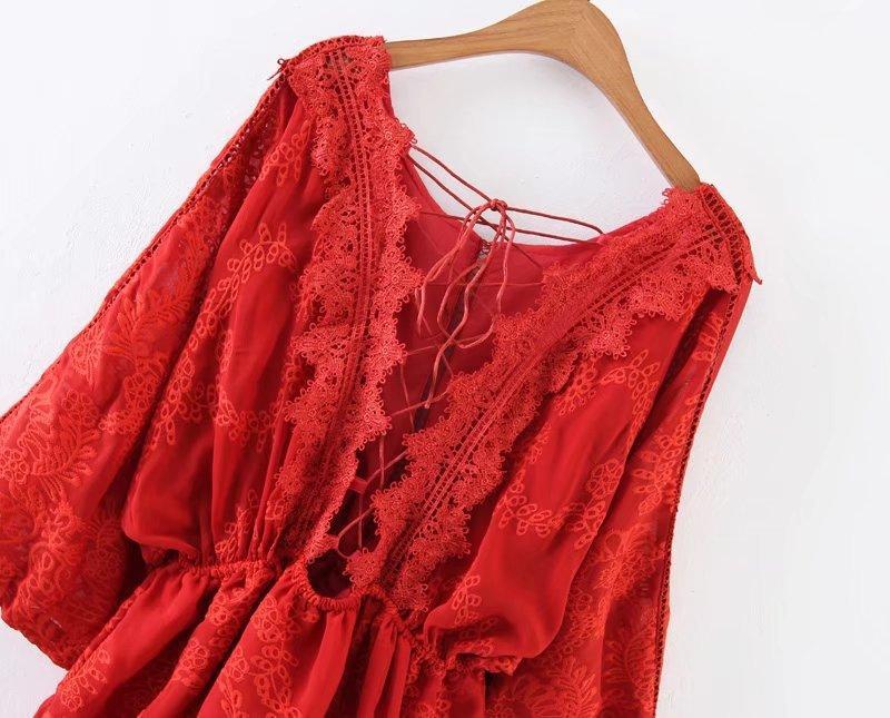 New Summer Hollow Back Cross Batwing Sleeve Mini Dress