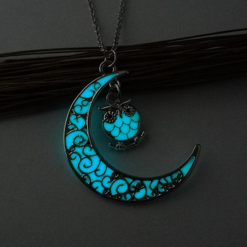 Moon Owl Glow in Dark Pendant Necklace