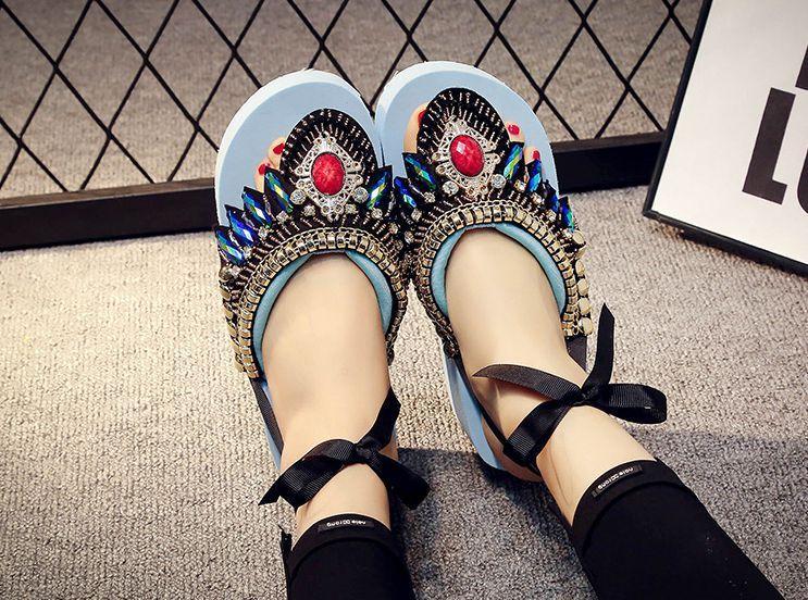 Bohemian Slipper Jewelry Vintage National Clip Toe Shoes