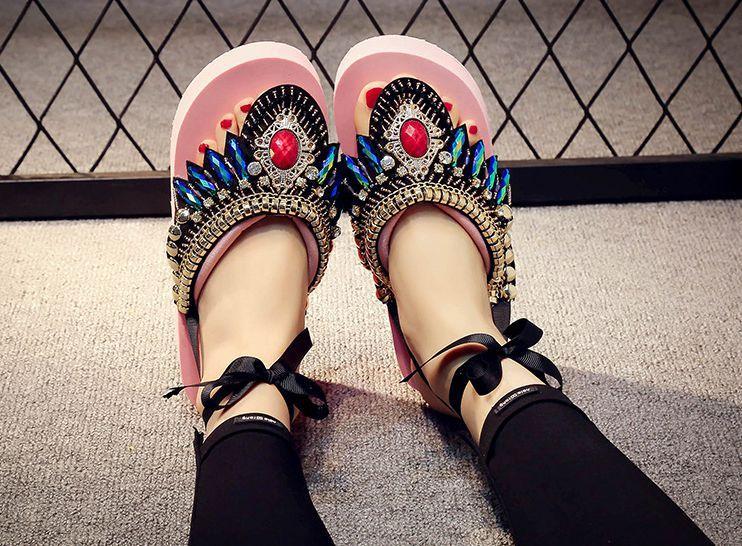 Bohemian Slipper Jewelry Vintage National Clip Toe Shoes