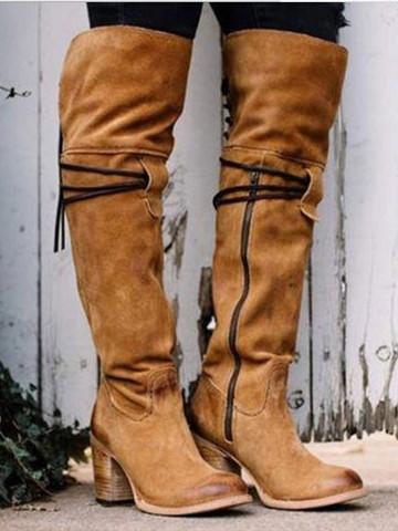 Heavy-heeled Suede High-cylinder Large-size Boots In Autumn and Winter