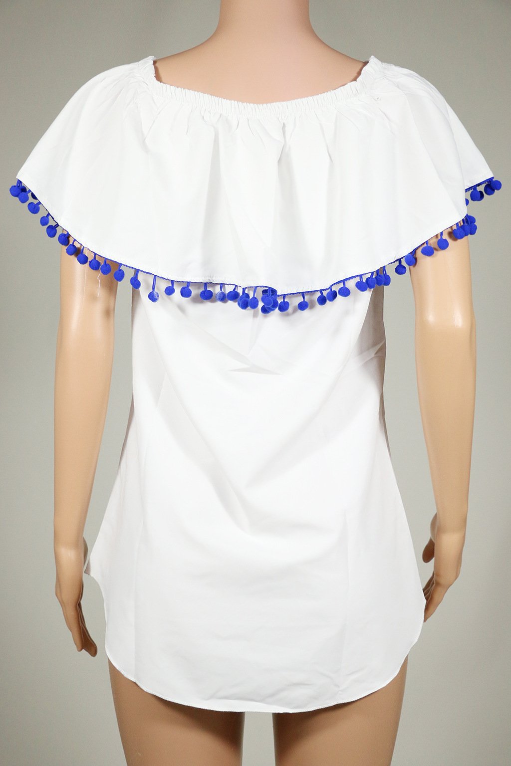 Pompom Off The Shoulder Ruffles Short Sleeve Loose Blouse Tops