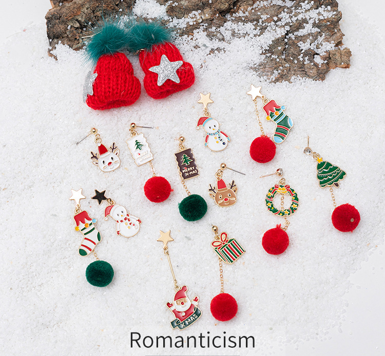 New holiday accessories colorful funny Christmas Earrings female autumn and winter wool ball earrings