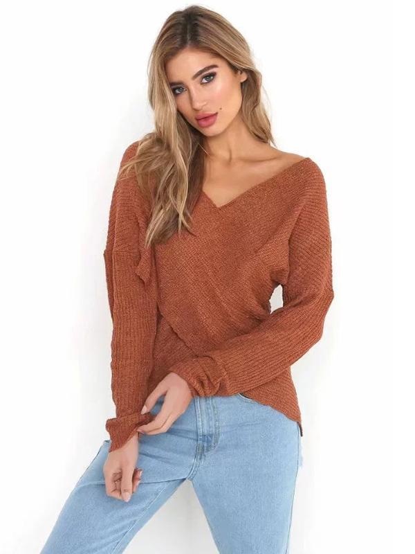 Fashion Cross V-neck Knitting Sweater Tops