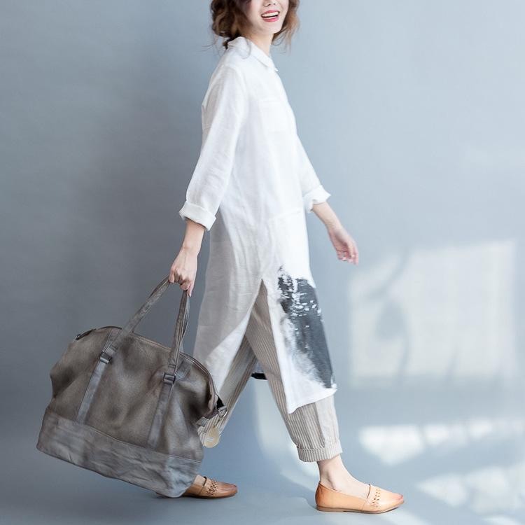 Linen Cotton Loose Long Sleeve Shirt Dress