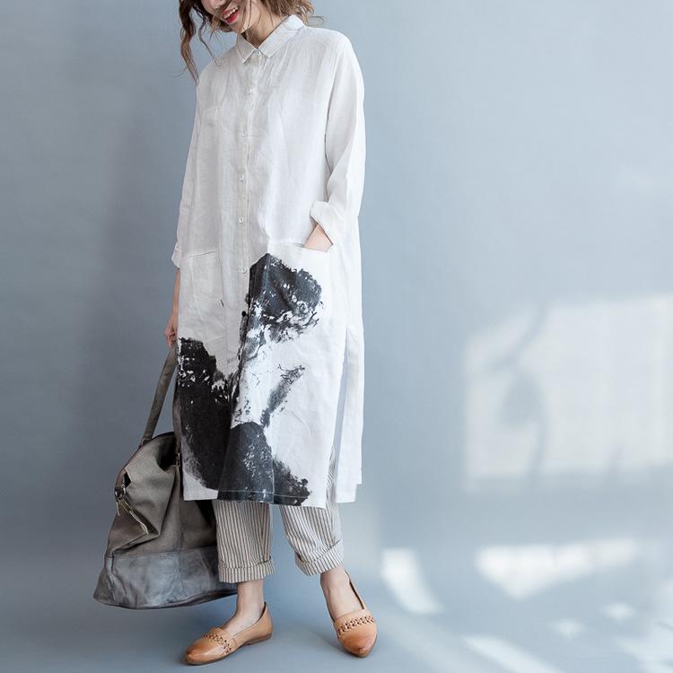 Linen Cotton Loose Long Sleeve Shirt Dress