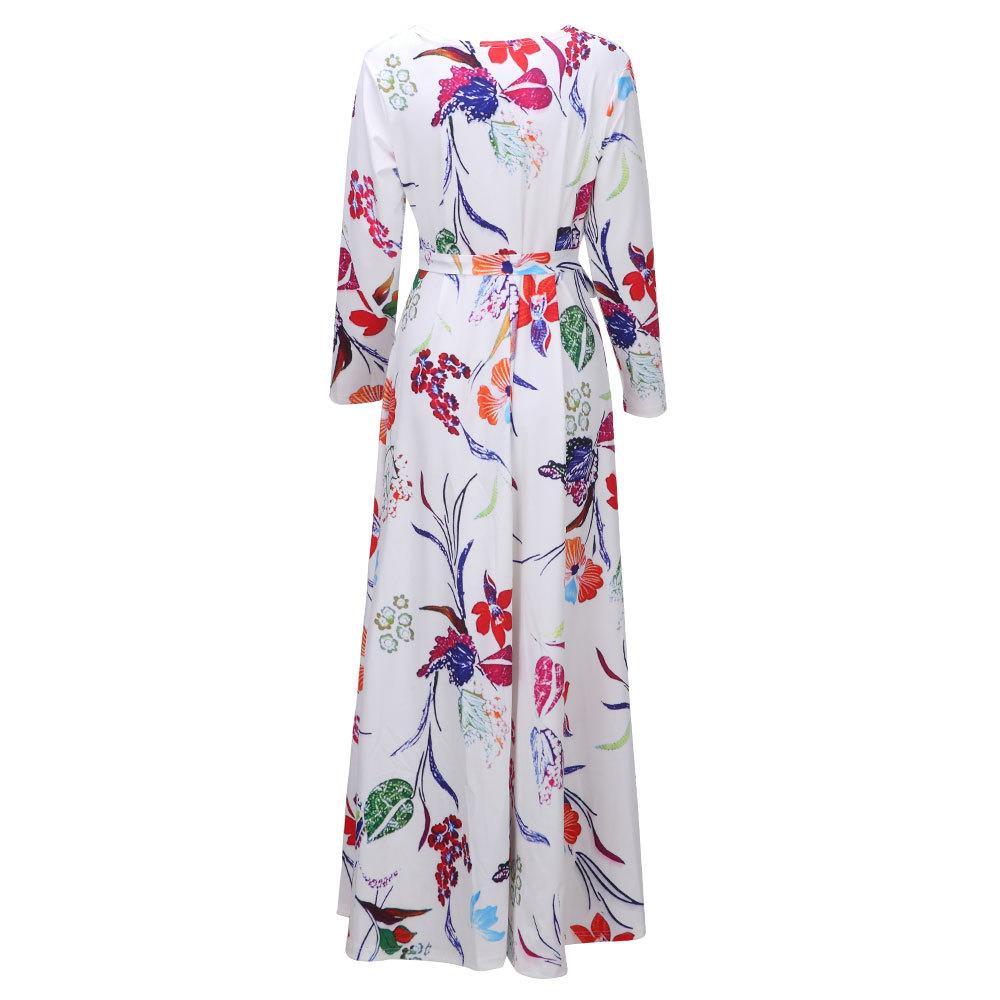 Sexy V Neck Floral Printed Big Swing Maxi Dress