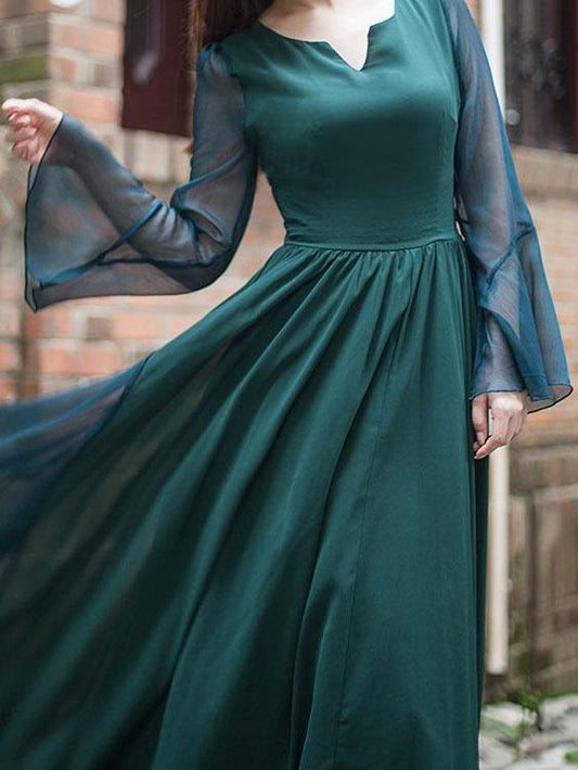 Vintage Solid Color Midi Dress