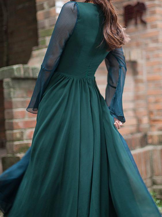 Vintage Solid Color Midi Dress