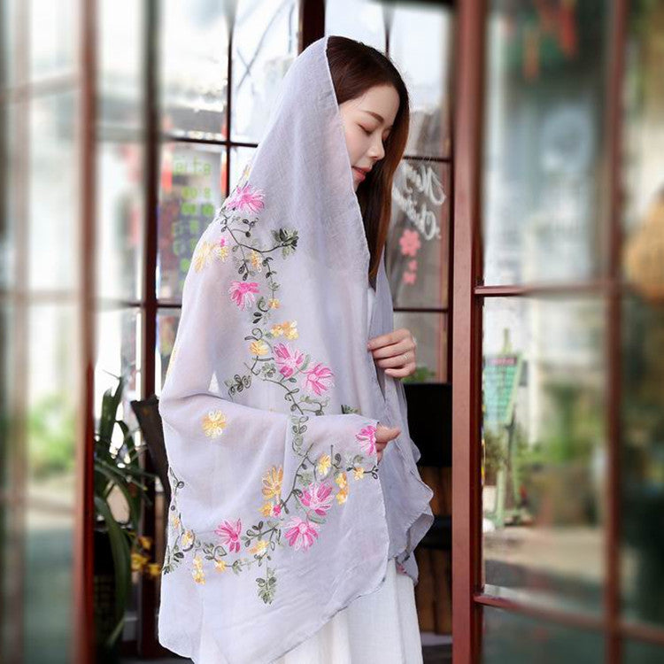 Embroidered cotton and linen scarf tourism sunscreen ethnic silk scarf women beach towel shawl