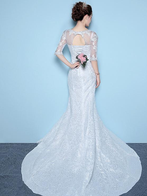 Sleeve Slim Waisttail Fishtail Tail Wedding Dress