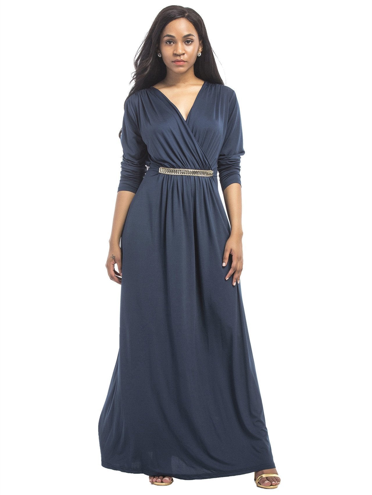 Solid Color V-neck Maxi Dress