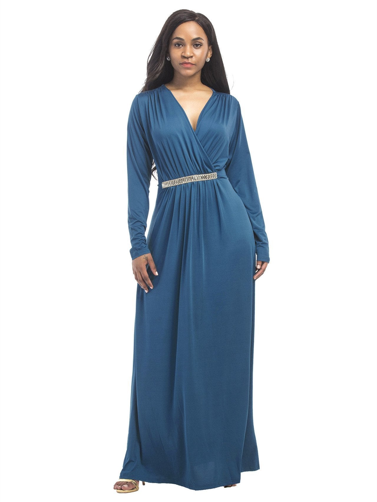 Solid Color V-neck Maxi Dress