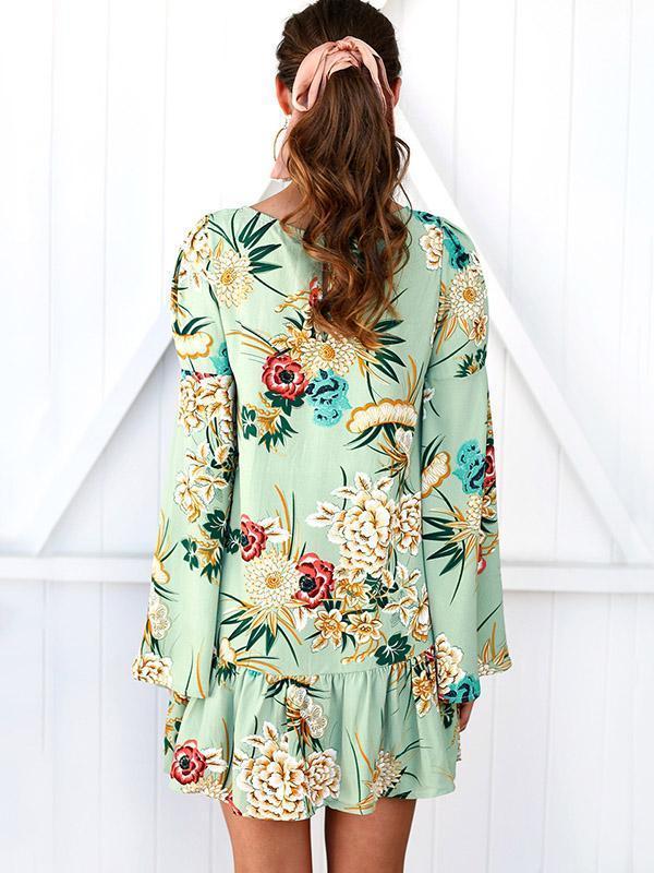 Floral Flared Sleeves Mini Dress