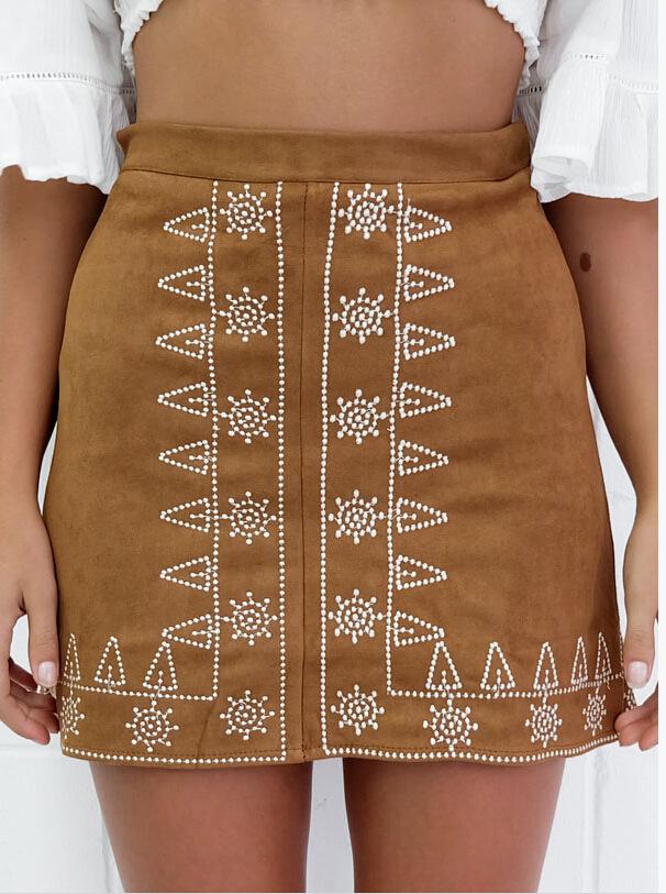 Boho Autumn High Waist Solid Color A-line Skirt