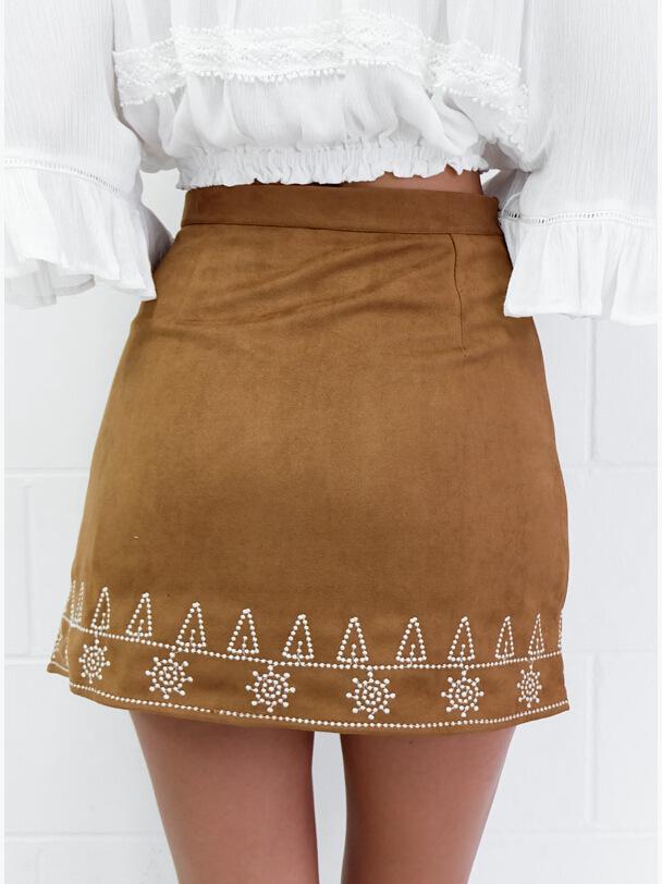 Boho Autumn High Waist Solid Color A-line Skirt