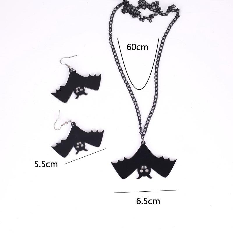 Retro Fashion Halloween Black Bat Hook Earring Necklace