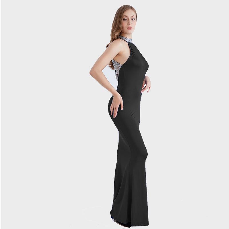 Fashion Sequins Sexy Backless Hanging Neck Fishtail Evening Dress