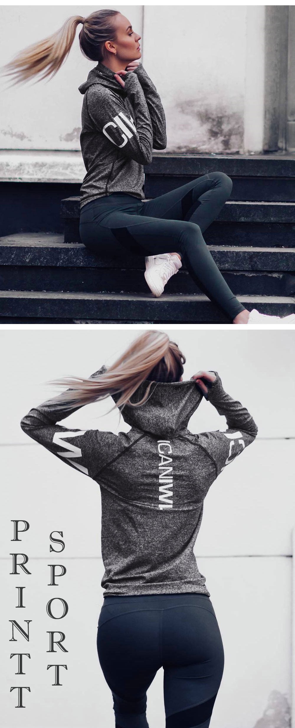 Explosion Letter Hooded Women Sports Shirt Quick Dry Breathable Long Sleeve Yoga Top Dry Fit Women Fitness Clothes Gym Tops