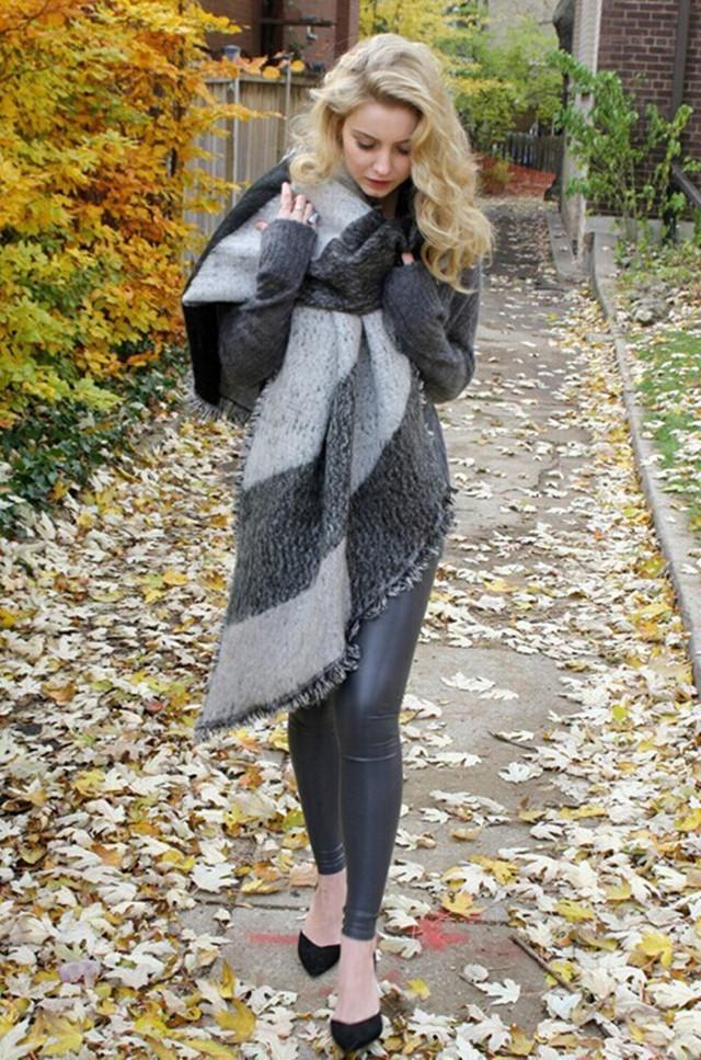 Autumn Raw Edge Beveled Design Thick Plaid Long Warm Scarf Shawl