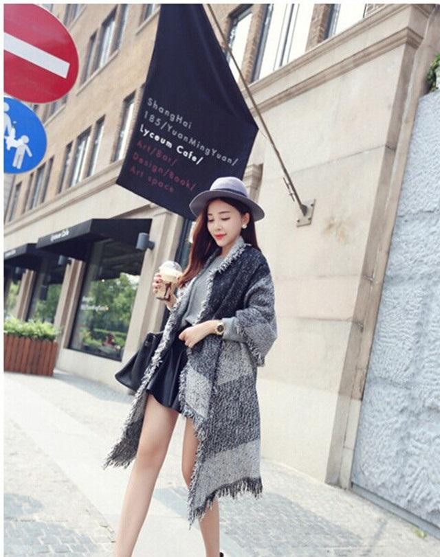 Autumn Raw Edge Beveled Design Thick Plaid Long Warm Scarf Shawl