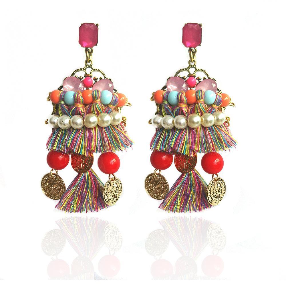 Bohemian Ethnic Style Colored Tassels Earrings