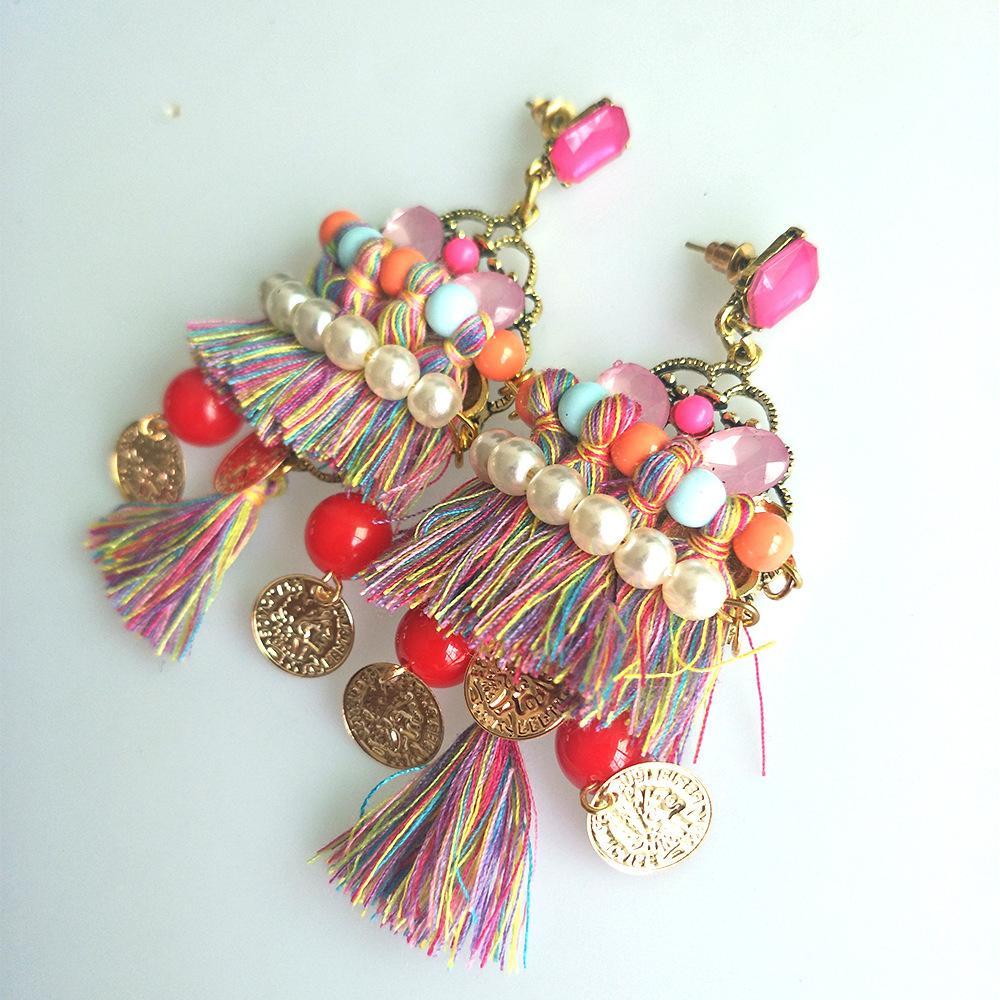 Bohemian Ethnic Style Colored Tassels Earrings