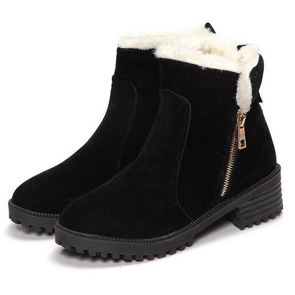 Warm Scrub Short Boots Side Zipper Mid Heel Ankle Shoes