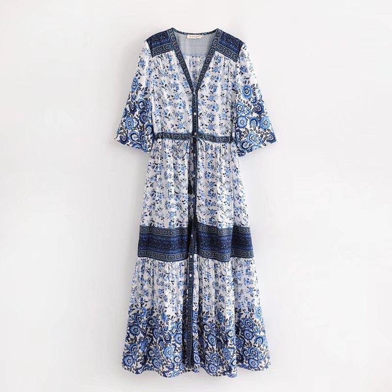 Print Short Sleeve V Neck Vintage Bohemia Dress