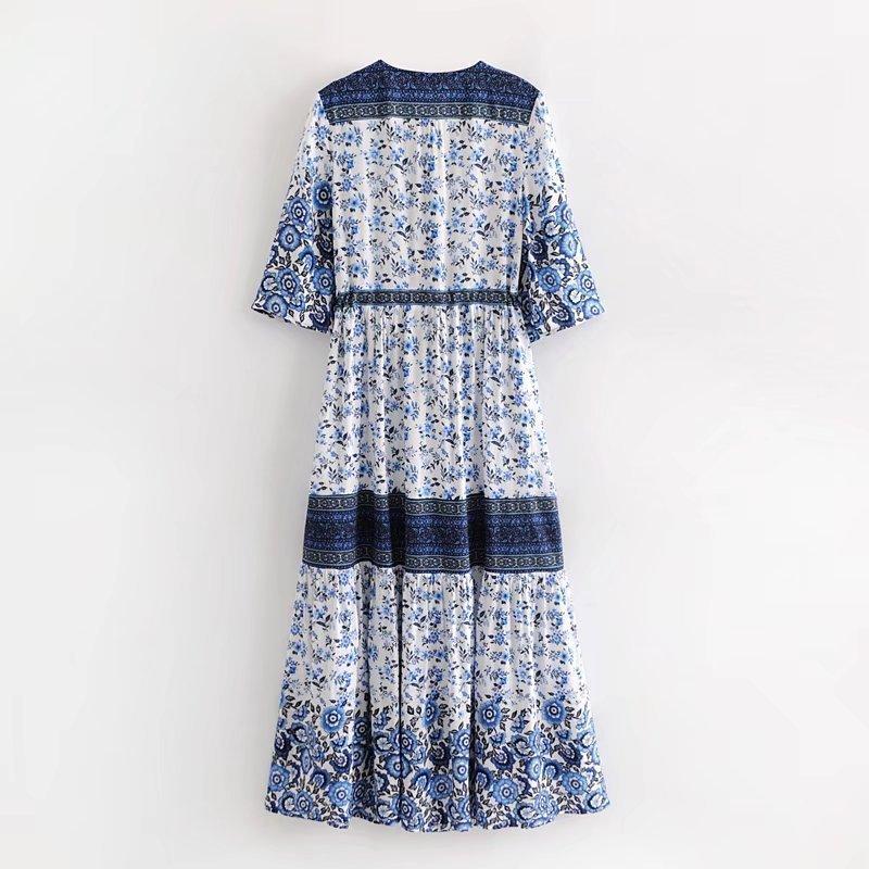 Print Short Sleeve V Neck Vintage Bohemia Dress