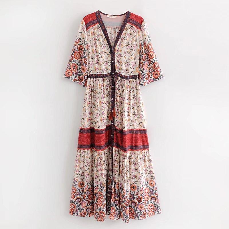 Print Short Sleeve V Neck Vintage Bohemia Dress