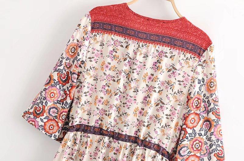 Print Short Sleeve V Neck Vintage Bohemia Dress