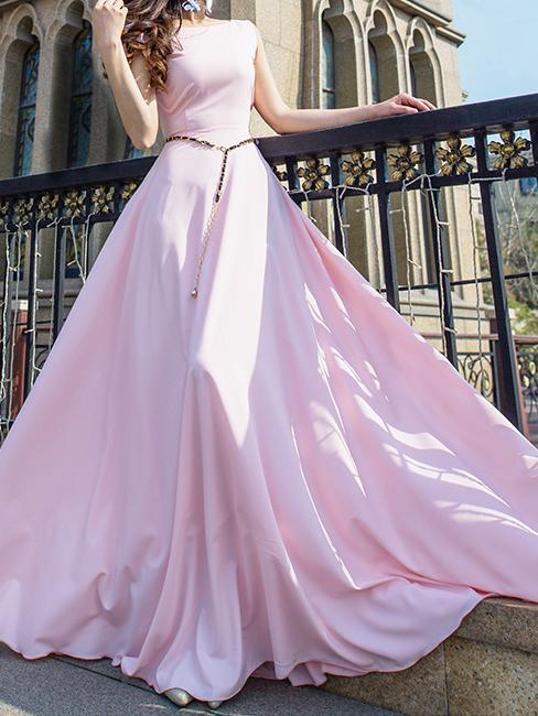 Solid Color Sleeveless Round Neck Evening Maxi Long Dress