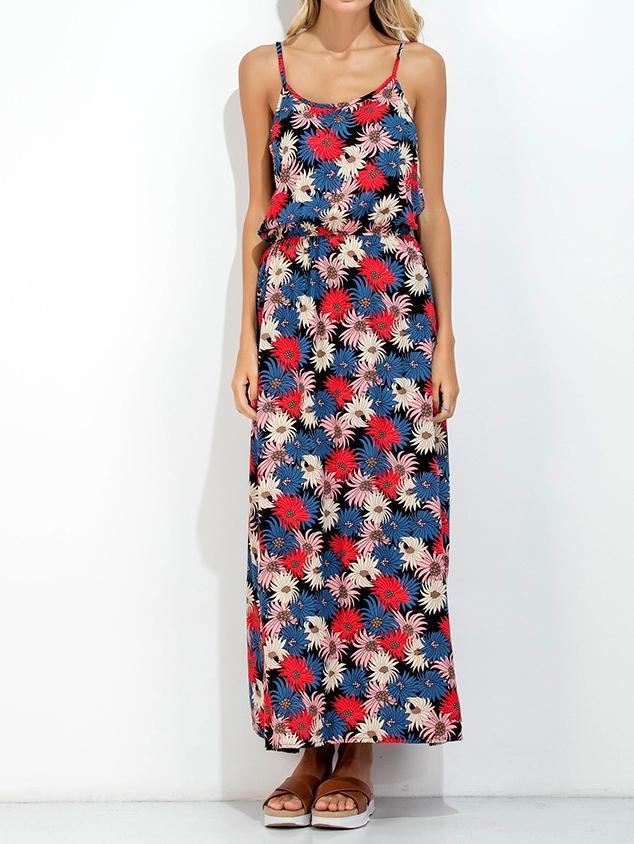 Floral Print Spaghetti Strap Backless Bohemia Maxi Dress