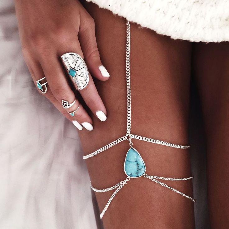 Wild beach resort turquoise teardrop-shaped tassel leg chain