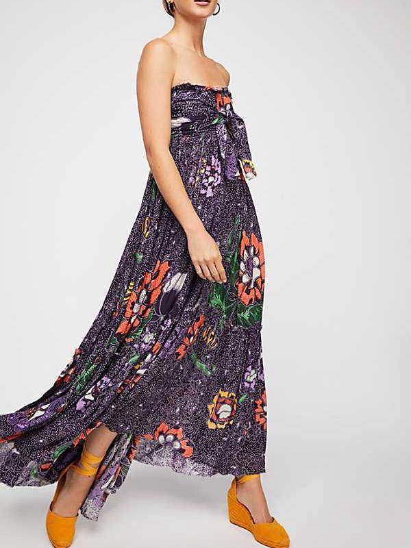 Sexy Bohemian V-Neck Print Slits Chiffon Beach Dress