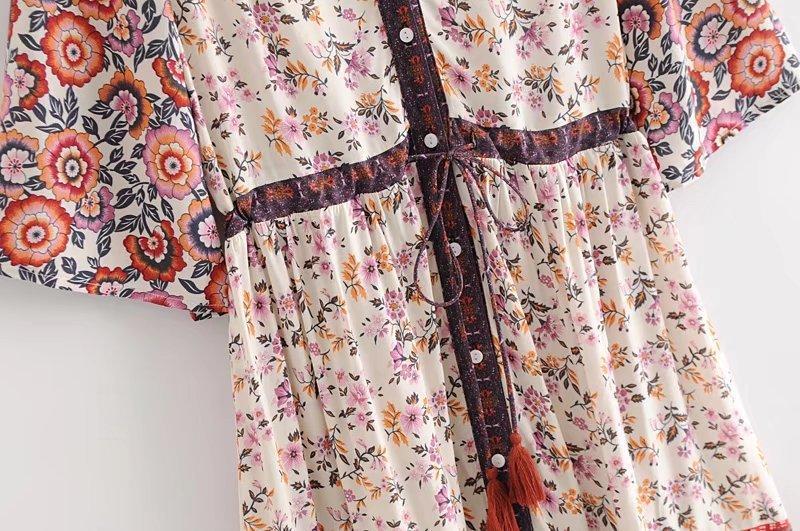 Print Short Sleeve V Neck Vintage Bohemia Dress