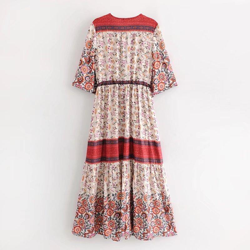 Print Short Sleeve V Neck Vintage Bohemia Dress