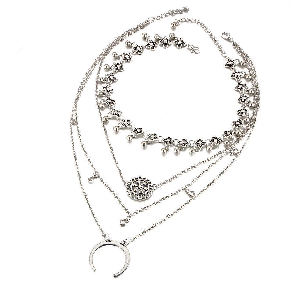 Retro exaggerated crystal alloy plate moon multi-tiered chest clavicle necklace necklace
