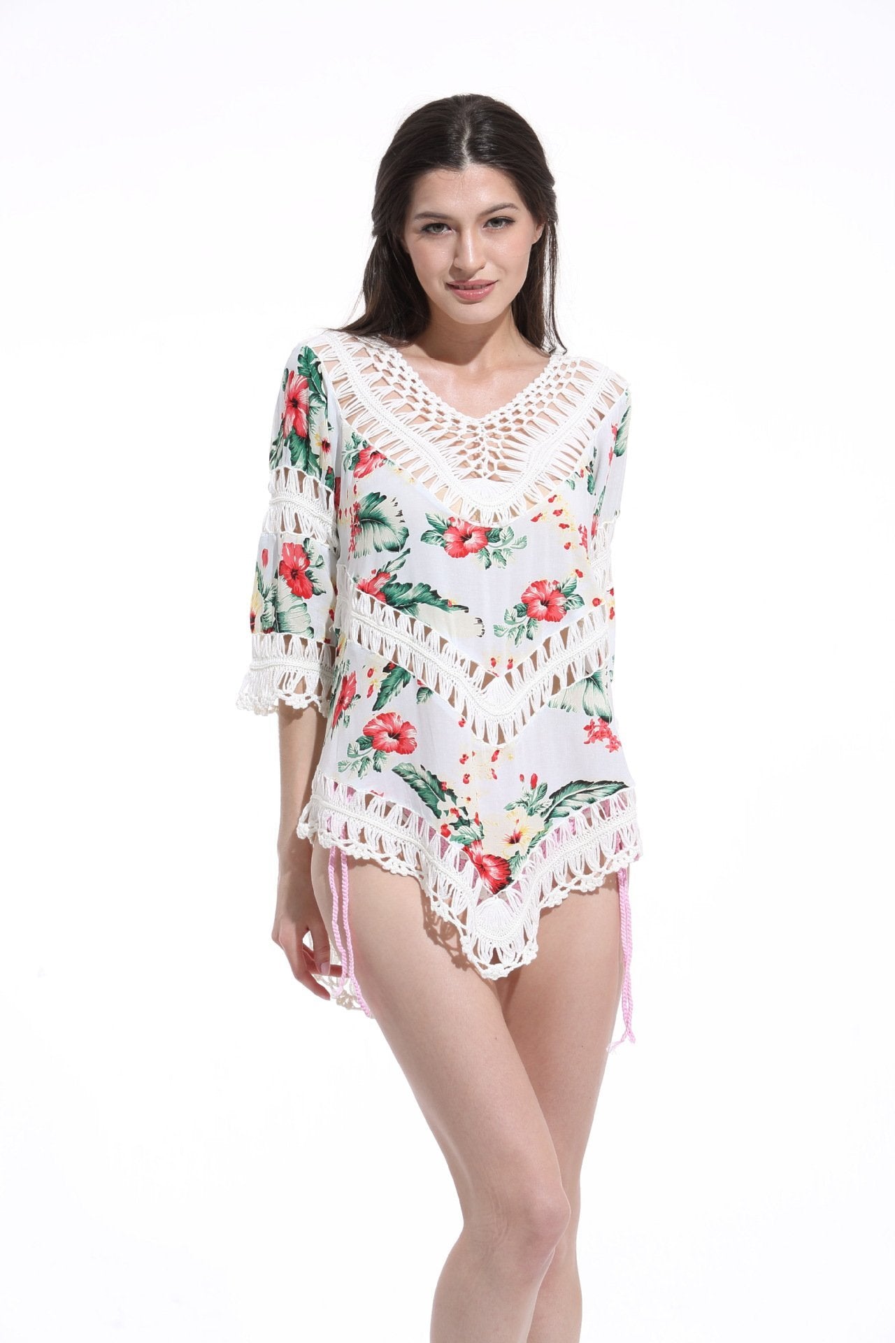 Print Lace Pullover Beach Swimwear Tops Bikini Cover Up