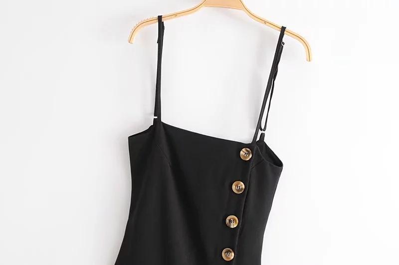 2018 SPAGHETTI STRAPS BUTTON SEXY LONG DRESS