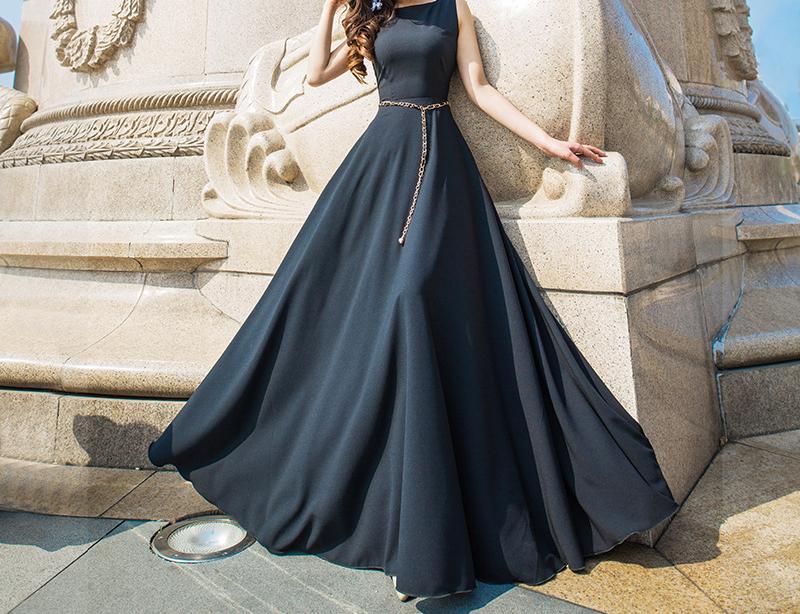 Solid Color Sleeveless Round Neck Evening Maxi Long Dress
