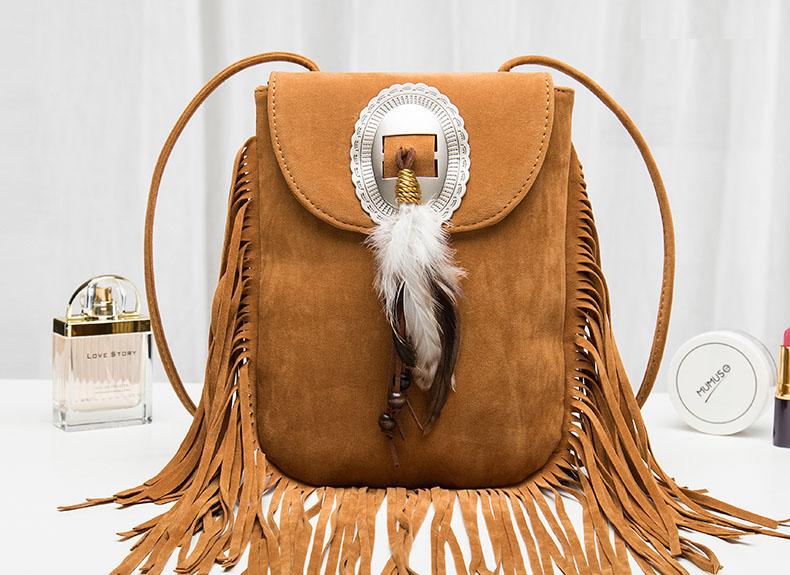 Vintage Bohemian Fringe Tassel Hippie Gypsy Crossbody Bag