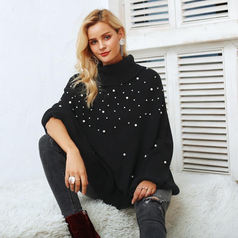 Casual Autumn Turtleneck Beading Knitted Pearl Pullover