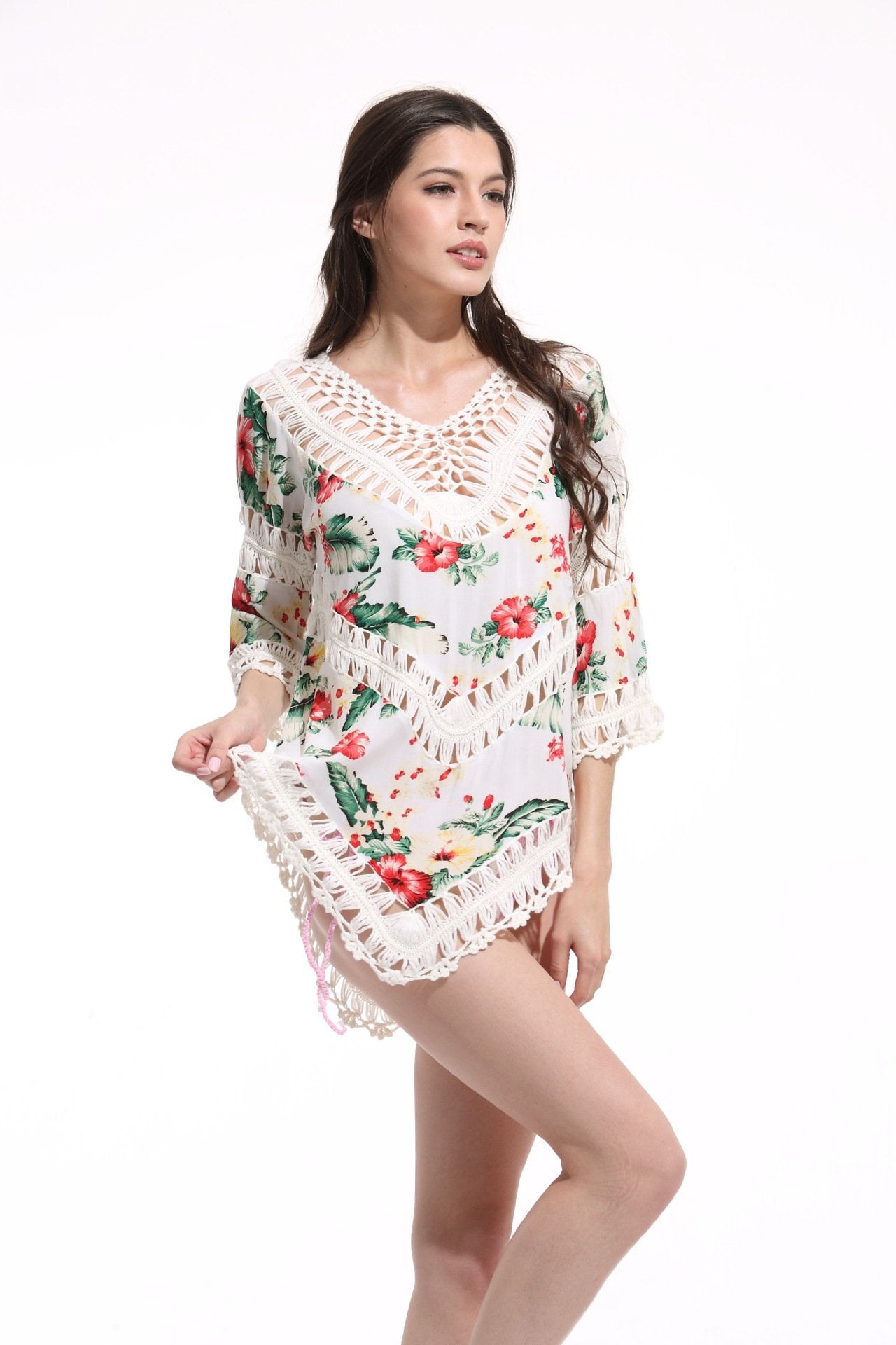 Print Lace Pullover Beach Swimwear Tops Bikini Cover Up