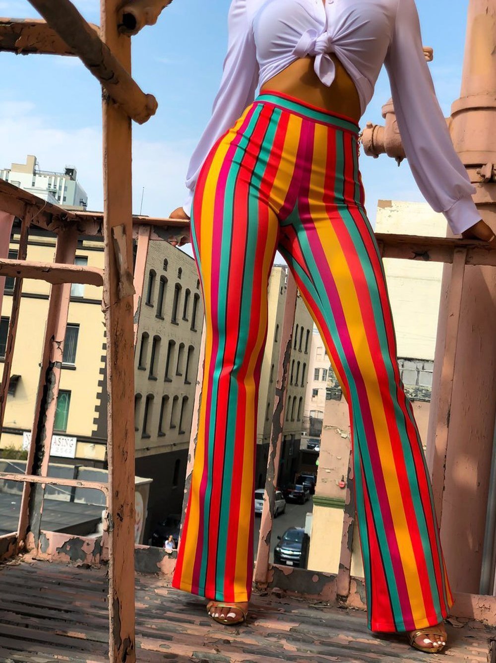 Sexy Striped Casual Long Pants Flared Trousers